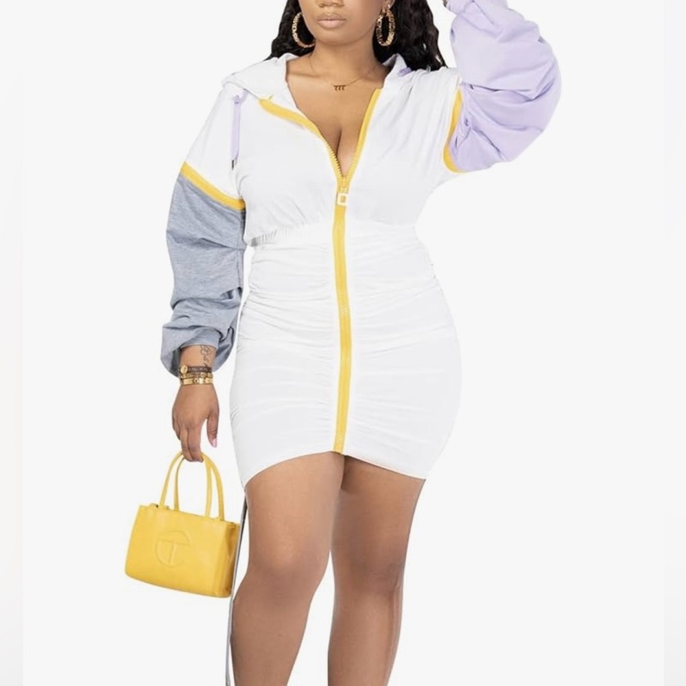 Women's Capsulle  Removable Sleeve Hooded Zipper Dress | L | White Combo NEW!! - Picture 5 of 10